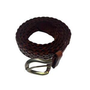 Men's Brown Braided Leather Belt Size 42 Width 1” Preppy, Classic